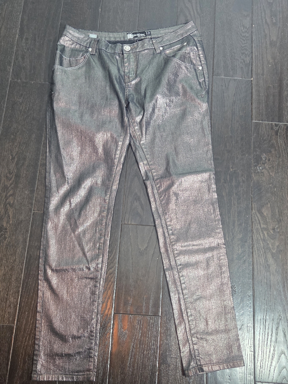 Applebottom Jeans Womens Mid-Rise Straight-leg Metallic Size 13/14